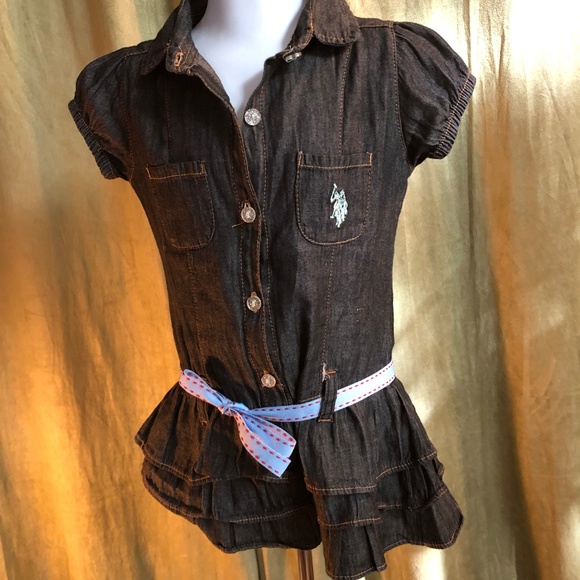 Ruffle Polo Collar Denim Dress FER0105